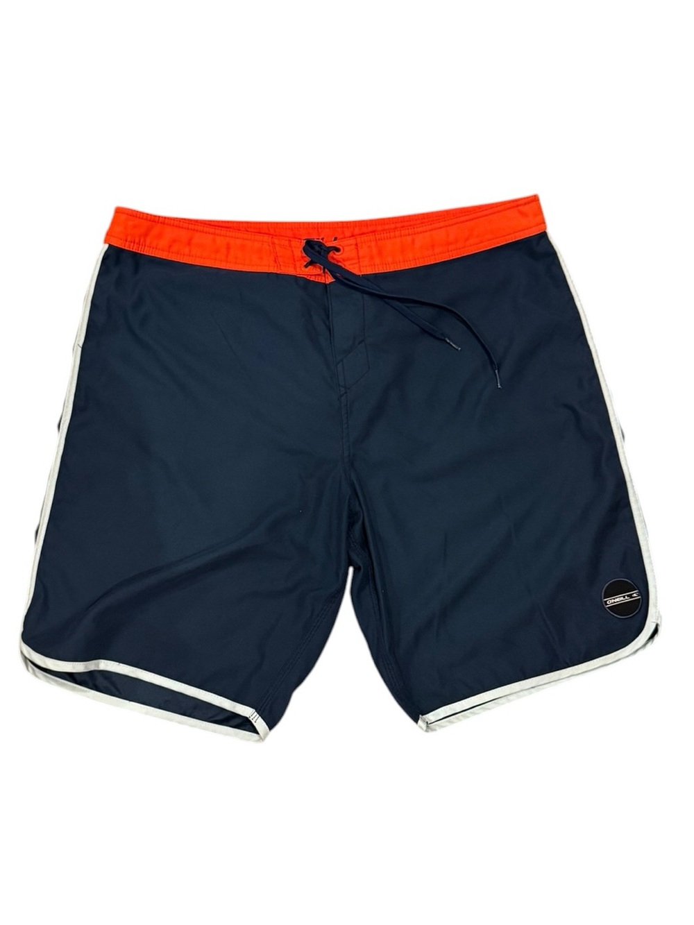 O'Neill Navy Board Shorts with Bright Orange Waistband - Size 36